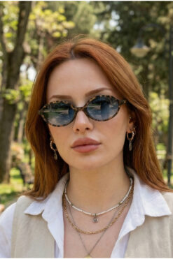 TARSS Mary Leopar Mavi Camlı Oval Kadın Güneş Gözlüğü | UV400