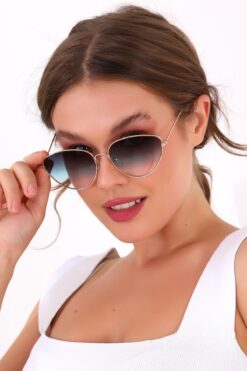 Eyesofia Edu Cat Metal Altın Mavi Degrade Güneş Gözlüğü