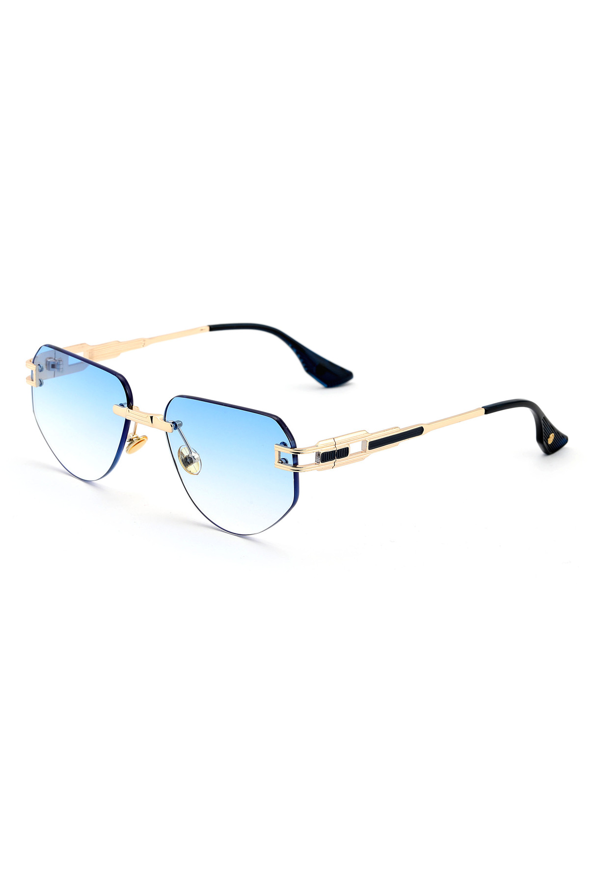 Angel Eyes Geometrik Tasarım Mavi Kesme Cam Altın Sap Kadın Güneş Gözlüğü