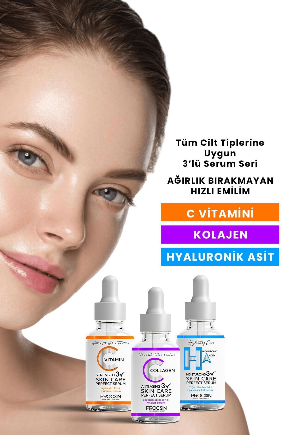 PROCSIN Üçlü Serum Paketi (C VİTAMİNİ - KOLAJEN - HYALURONİK ASİT SERUMU) - Görsel 3