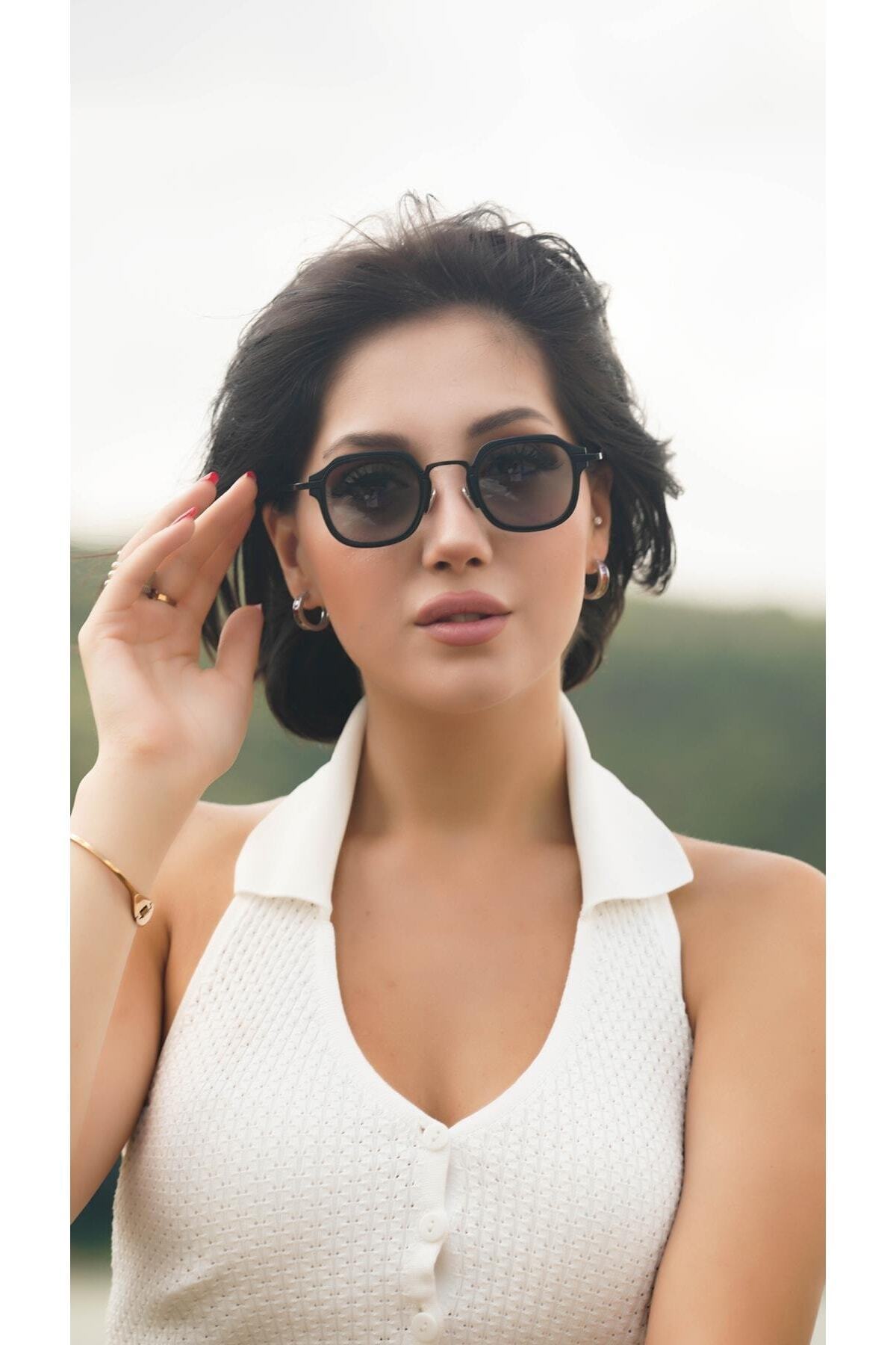 Angel Eyes Kadın Güneş Gözlüğü Köşeli Kare Siyah Çerçeve Siyah Cam - Görsel 3