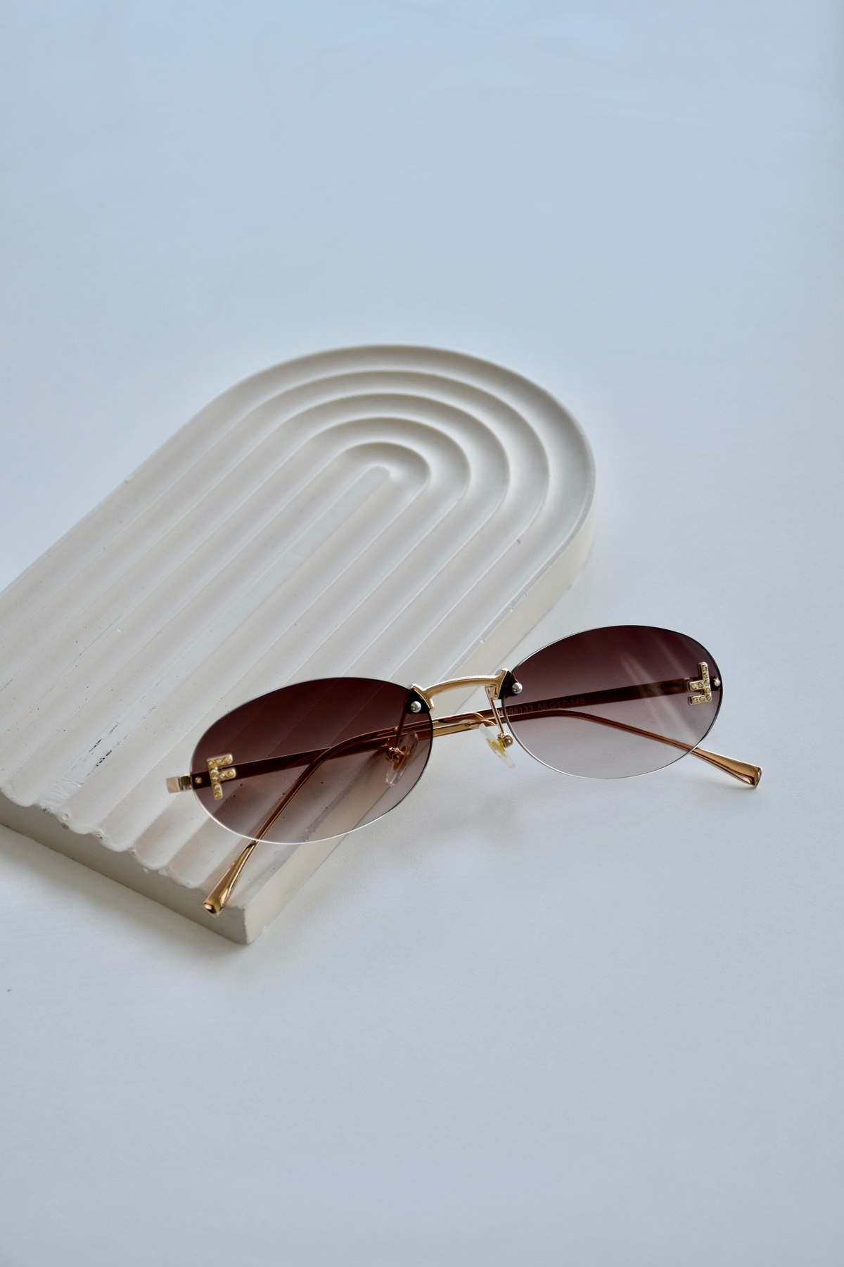 LOOKUP NEW Unisex Kadın Erkek Uv400 Korumalı Oval Kahverengi Gold Metal Güneş Gözlüğü - Görsel 2