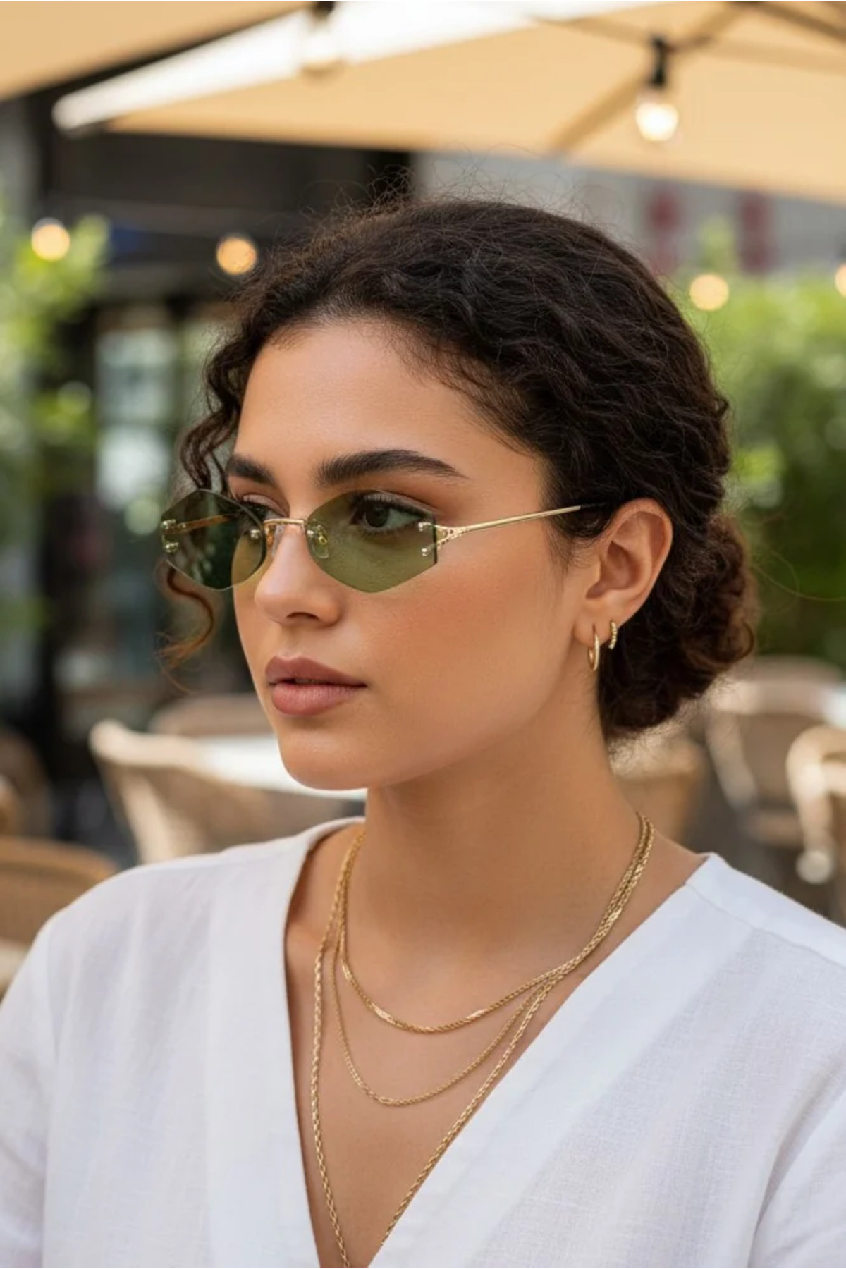 Kapin Çerçevesiz Karo Güneş Gözlüğü - Yeşil Cam