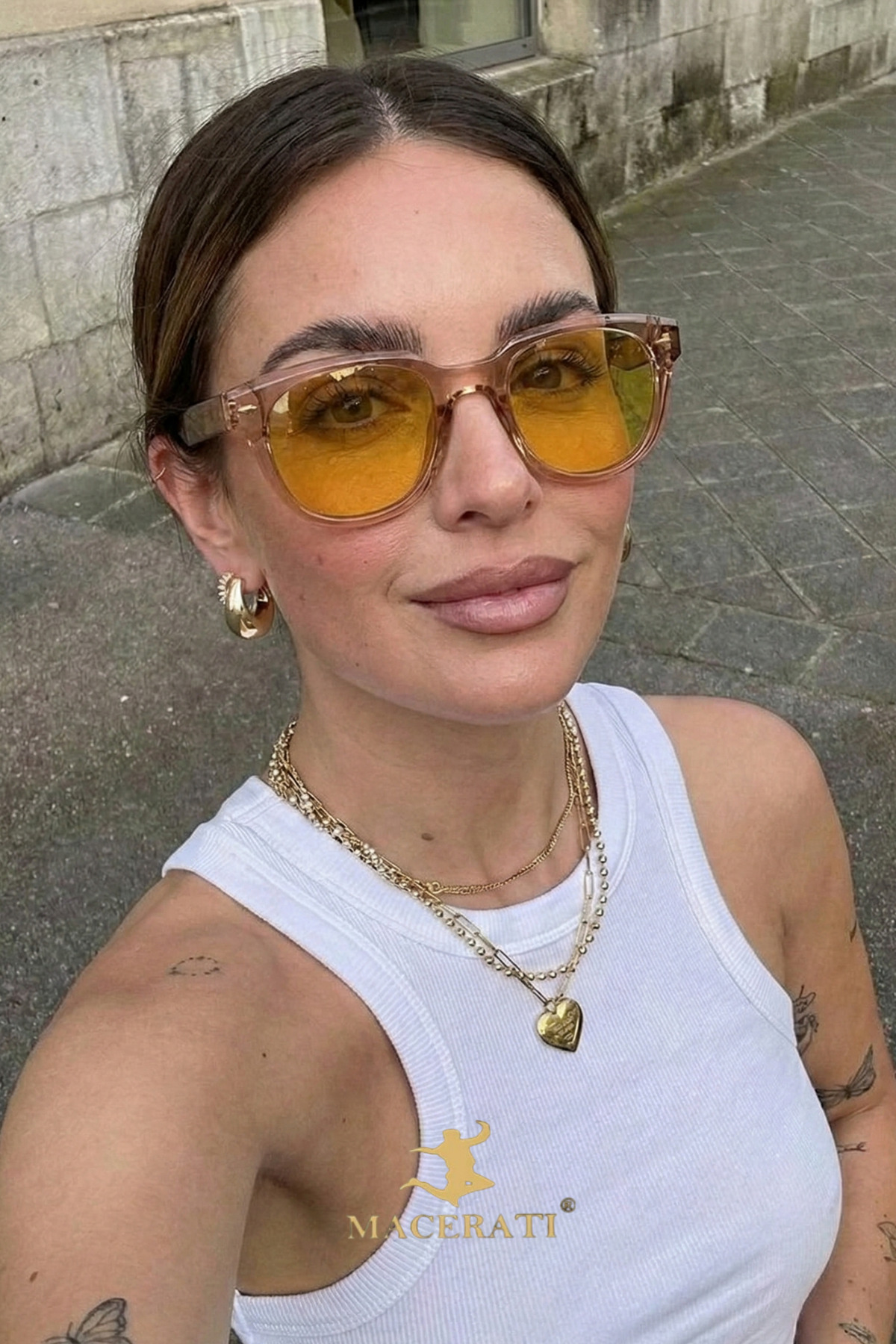 MACERATİ Ovallıs Unısex Nude Oval Çerçeve Turuncu Cam Güneş Gözlüğü