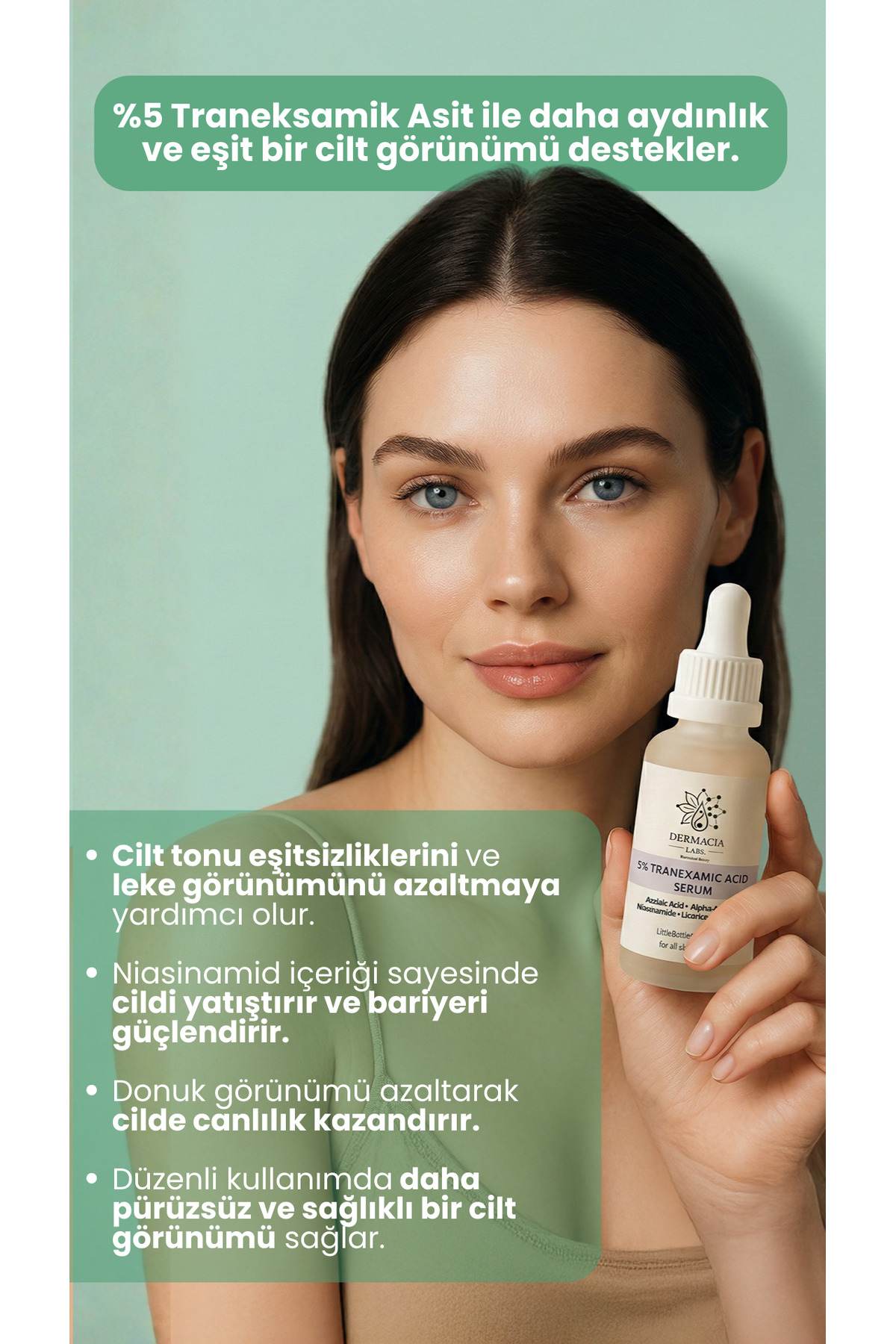 Dermacia Labs Aydınlatıcı, Leke Karşıtı, %5 Tranexamic (Traneksamik) Asit Serum 30 ml (Azelaik, Niacinamide) - Görsel 3