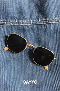 QAYYO Accessories Beery Gold Siyah Metal Beşgen Unısex Güneş Gözlüğü