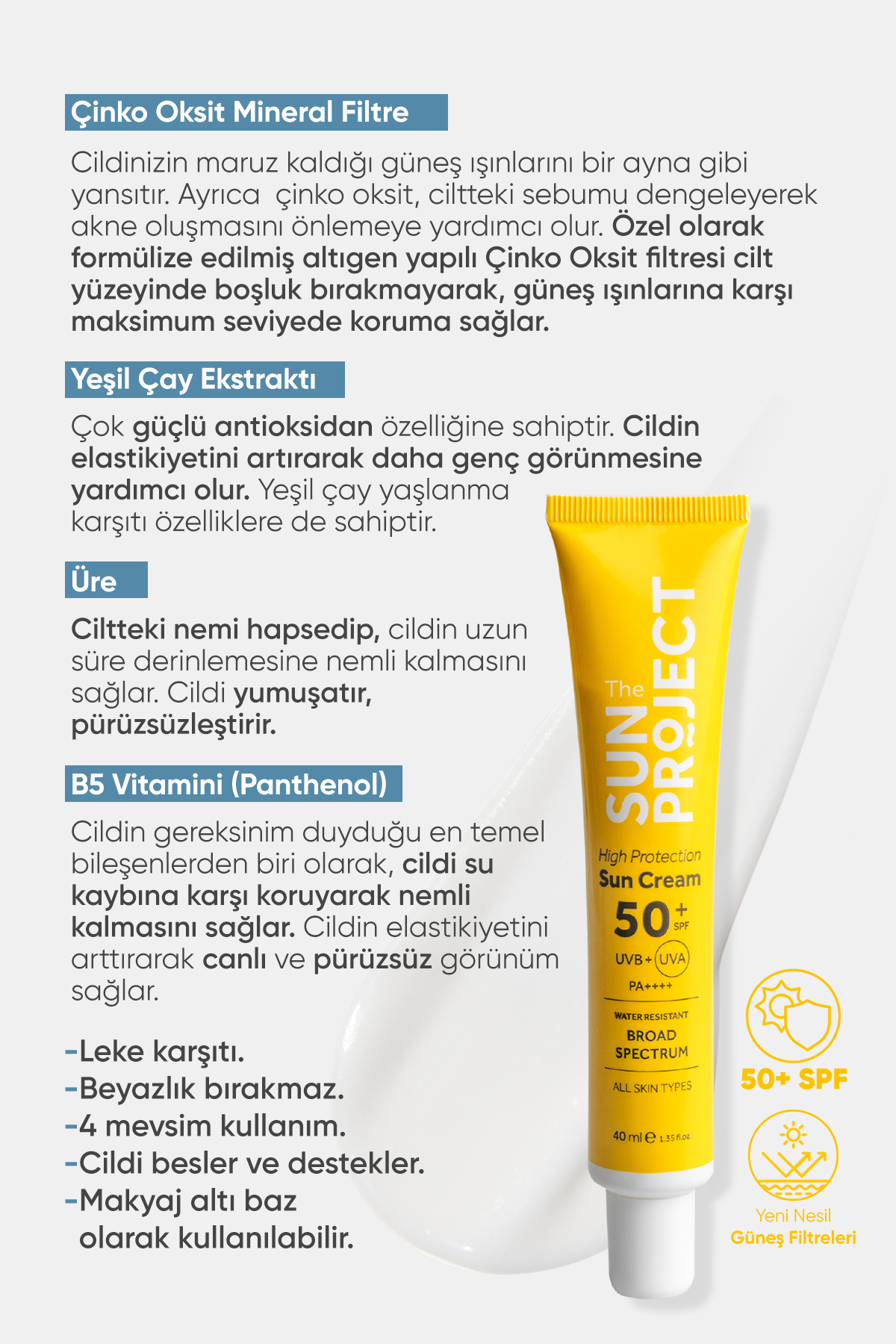 Görkito The Sun Project Yüksek Korumalı Hibrit Güneş Kremi High Protection Hybrid Sun Cream 50 Spf Pa 40 ml - Görsel 3