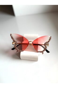 BBbutik Pembe Taşlı Kelebek Model Güneş Gözlüğü