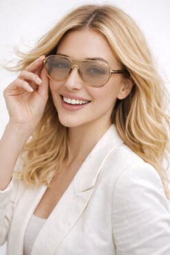 Angel Eyes Unisex Şeffaf Kahve Çerçeveli Bal Rengi Camlı Retro Damla Model Güneş Güneş Gözlüğü Metal Detaylı