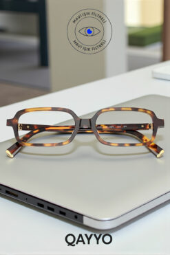 QAYYO Accessories Miul Kare Dikdörtgen Şeffaf Ekran Gözlüğü Unisex Leopar İnce Çerçeve Mavi Işık Koruma Gözlük