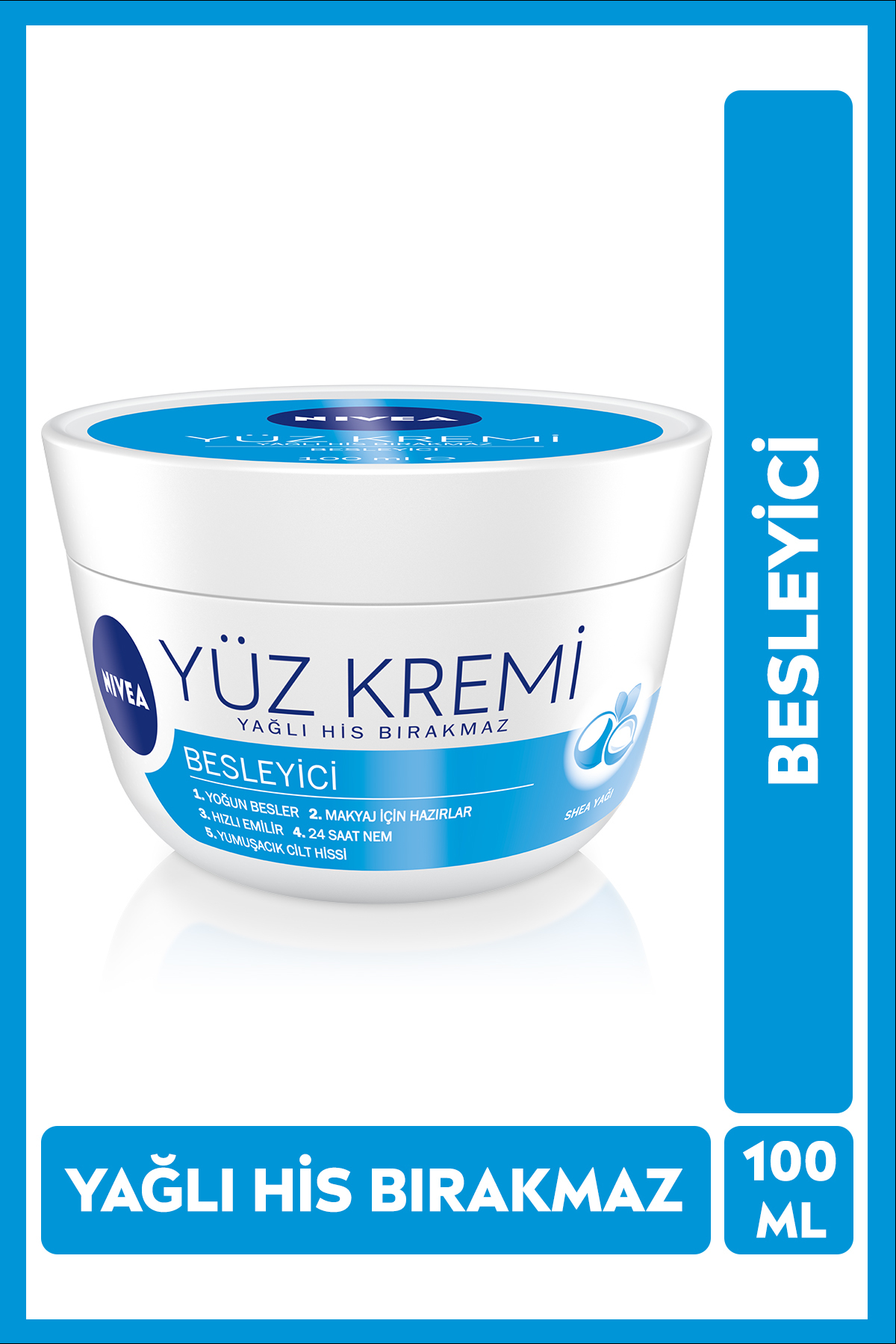 NIVEA Besleyici Yüz Bakım Kremi 100ml, 24 Saat Nemlendirici, Makyaj Bazı, Yağlı His Bırakmaz, Hızlı Emilir