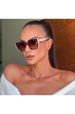 TomyHelf Kahverengi Camlı Desenli Çerçeveli Kadın Güneş Gözlüğü