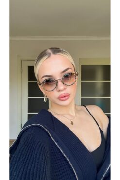 TomyHelf Kadın Güneş Gözlüğü Kahverengi Camlı Desenli Çerçeveli