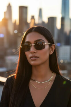 Kapin Ferix Dikdörtgen Metal Tasarım Güneş Gözlüğü - Siyah