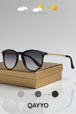QAYYO Accessories Desa Kemik Oval Unisex Siyah Metal Sap Uv400 Güneş Gözlüğü
