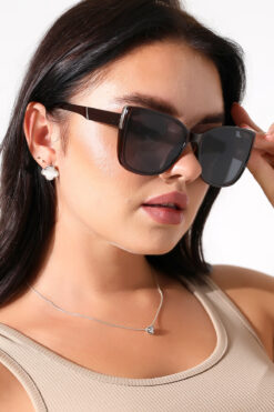 Lozzo Kadın Kahverengi Gümüş Aksesuarlı Kelebek UV400 Güneş Gözlüğü 23058 C3