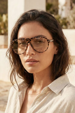 Kapin Slate Damla Retro Pilot Unisex Güneş Gözlüğü - Leopar Nude Cam