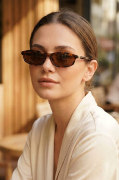 Kapin Melon Geometrik İnce Güneş Gözlüğü - Leopar