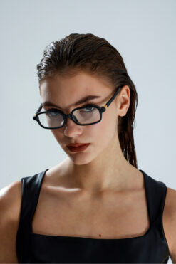 miii Retro Dikdörtgen Moda Miu Siyah Mavi Işık Korumalı Desenli Gözlük