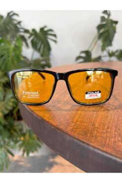 funeyes Antifar Sarı Camlı Siyah Köşeli Güneş Gözlüğü Unisex Kadın erkek Gözlük| Polarize