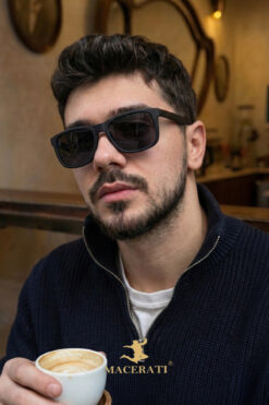 MACERATİ Yüksek Kalite Unisex Siyah Kaucuk Güneş Gözlüğü
