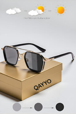 QAYYO Accessories Güneş Gözlüğü Erkek Uv400 Cam Ce Belgeli Gold Siyah