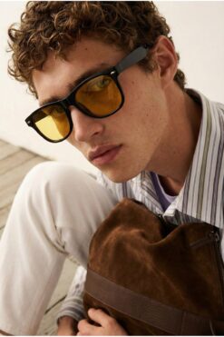 Eyesofia Unısex Siyah Sarı Clasik Vintage Güneş Gözlük