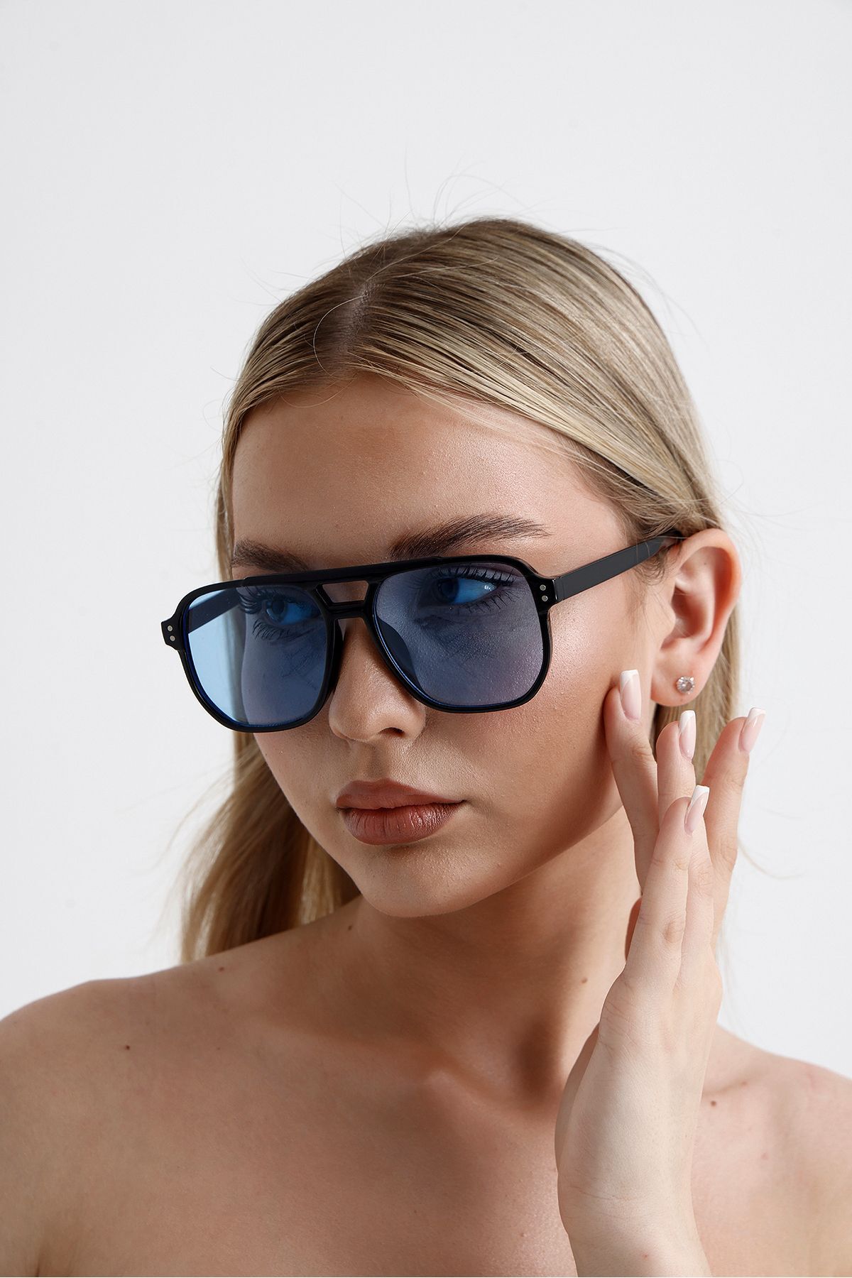 KAMPANİX Yeni Sezon Trend Model Mavi Camlı Unısex Güneş Gözlüğü - Görsel 3