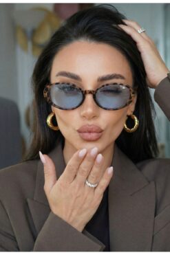 LOOKUP GÜNEŞ GÖZLÜĞÜ UV400 KORUMALI LEOPAR ÇERÇEVE MAVİ CAM UNİSEX KILIF VE SİLME BEZİ HEDİYELİ