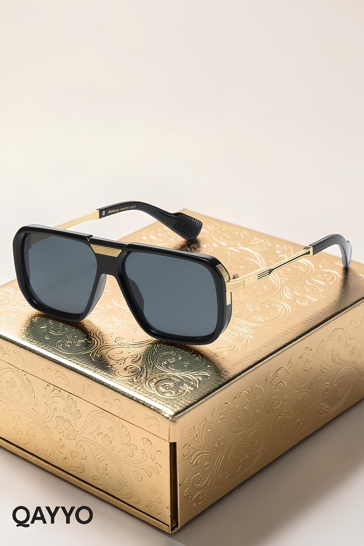 QAYYO Accessories Guus Siyah Uv400 Korumalı Gold Detaylı Ultra Hafif Unisex Güneş Gözlüğü