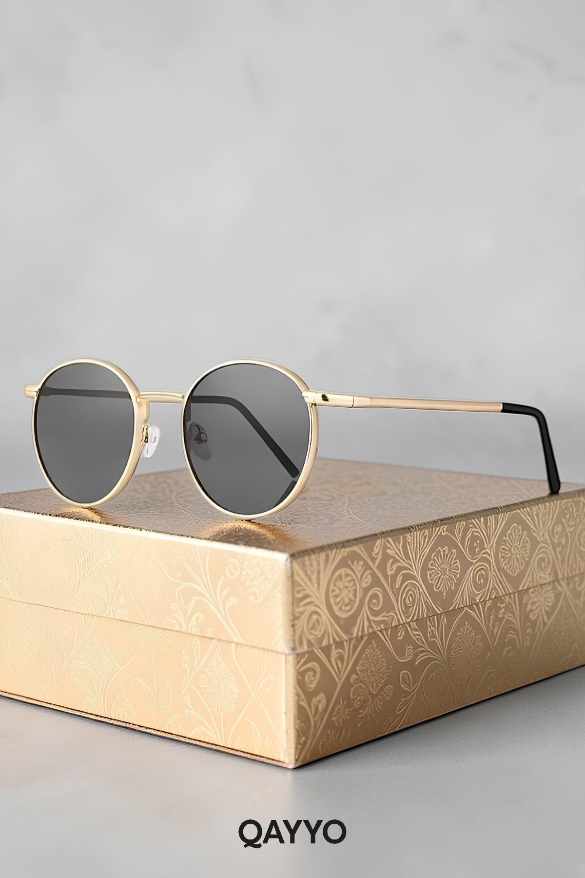 QAYYO Accessories Gody Gold Siyah Metal Oval Uv400 Unisex Güneş Gözlüğü - Görsel 3