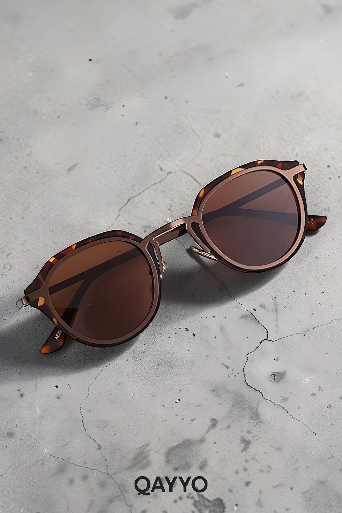 QAYYO Accessories Firoz Leopar Kahverengi Metal Uv400 Korumalı Ultra Hafif Kadın Güneş Gözlüğü