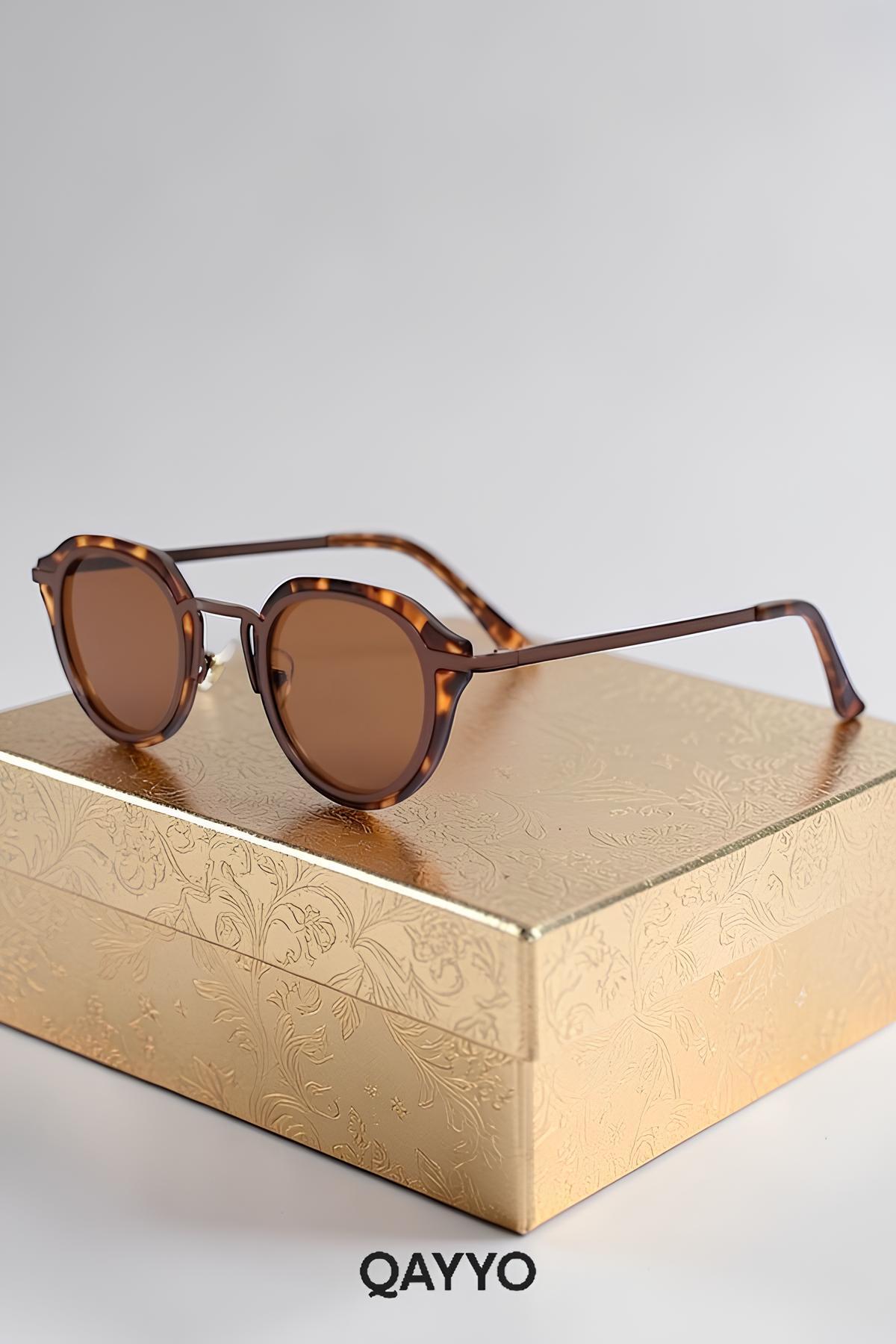 QAYYO Accessories Firoz Leopar Kahverengi Metal Uv400 Korumalı Ultra Hafif Kadın Güneş Gözlüğü - Görsel 3