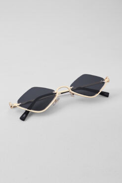 Kapin Talya Çerçevesiz Karo Vintage Tasarım Kadın Güneş Gözlüğü - Altın Çerçeve Siyah Cam