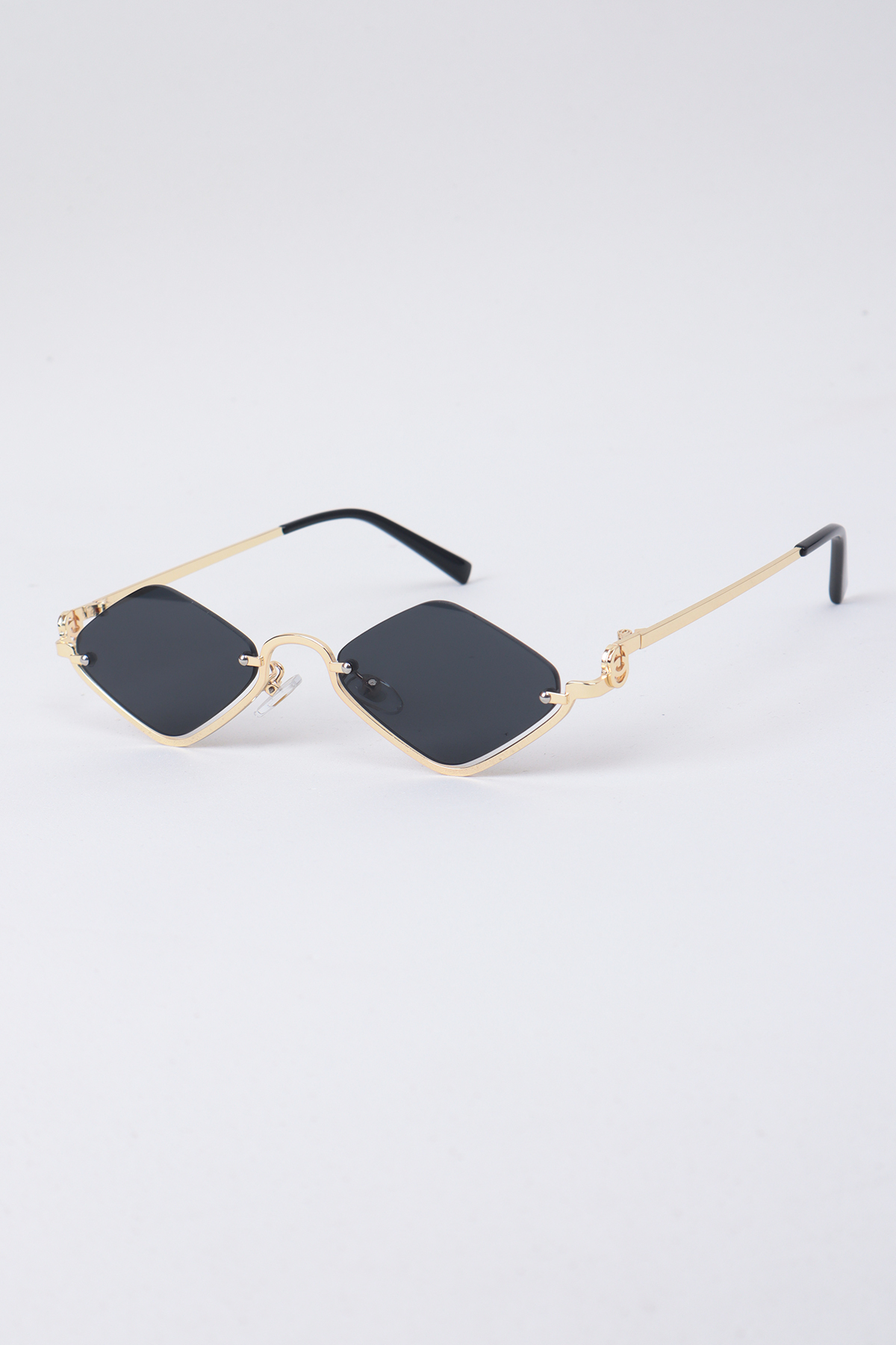 Kapin Talya Çerçevesiz Karo Vintage Tasarım Kadın Güneş Gözlüğü - Altın Çerçeve Siyah Cam - Görsel 2