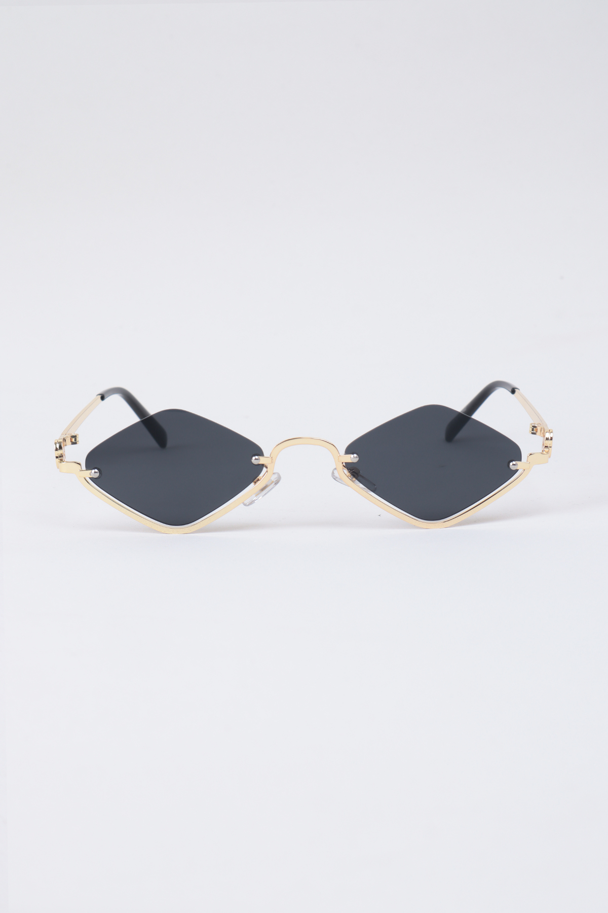 Kapin Talya Çerçevesiz Karo Vintage Tasarım Kadın Güneş Gözlüğü - Altın Çerçeve Siyah Cam - Görsel 3