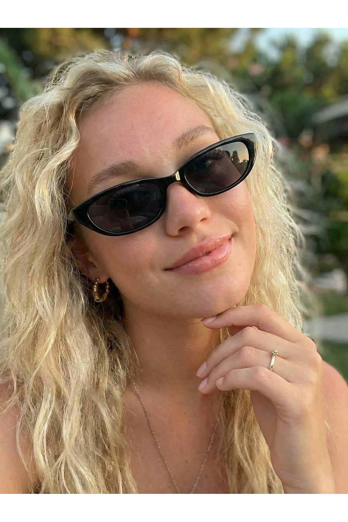 funeyes Retro Unisex Siyah Küçük Çekik Güneş Gözlüğü Erkek Kadın Göz Alıcı Tasarım