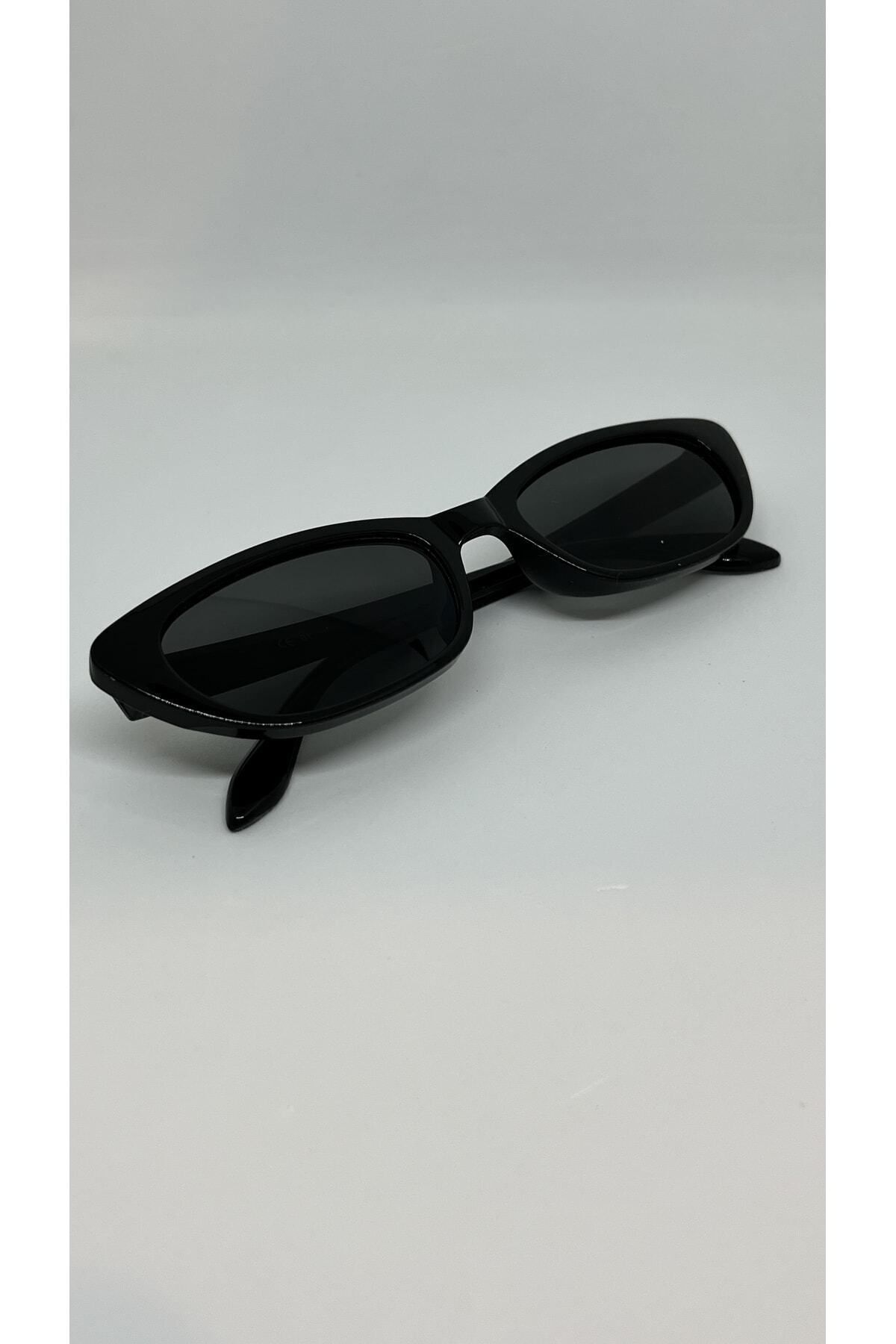 funeyes Retro Unisex Siyah Küçük Çekik Güneş Gözlüğü Erkek Kadın Göz Alıcı Tasarım - Görsel 2