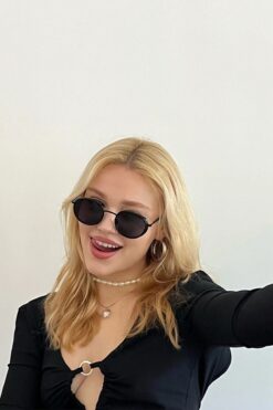 LOOKUP NEW Unisex Kadın Erkek Uv400 Korumalı Siyah Gold Oval Yuvarlak Yeni Sezon Güneş Gözlüğü