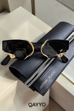 QAYYO Accessories Breeze Snake Yılan Siyah Uv400 Korumalı Gold Detaylı Ultra Hafif Kadın Güneş Gözlüğü