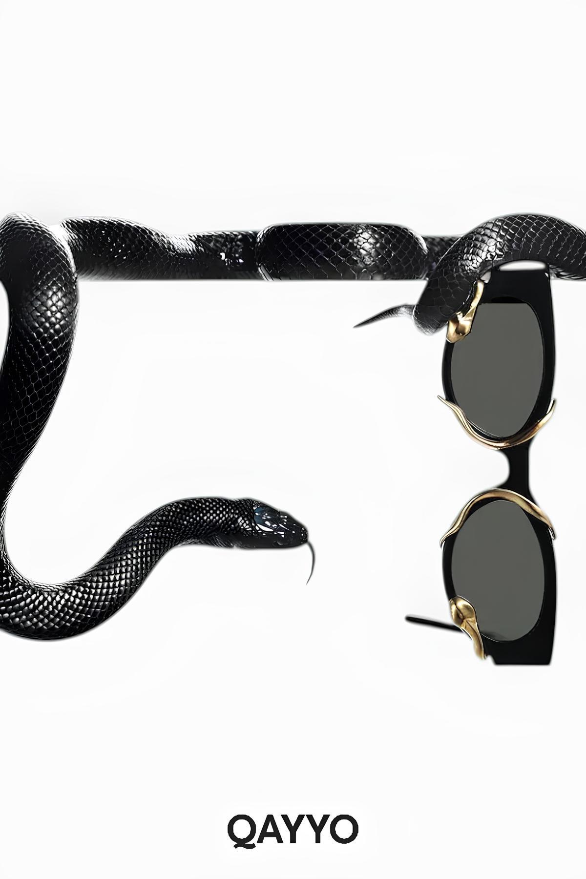 QAYYO Accessories Breeze Snake Yılan Siyah Uv400 Korumalı Gold Detaylı Ultra Hafif Kadın Güneş Gözlüğü - Görsel 2