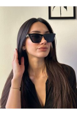 funeyes Cat Eye Siyah Çekik Güneş Gözlüğü Unisex Retro Model Kılıf Ve Bez Hediyeli