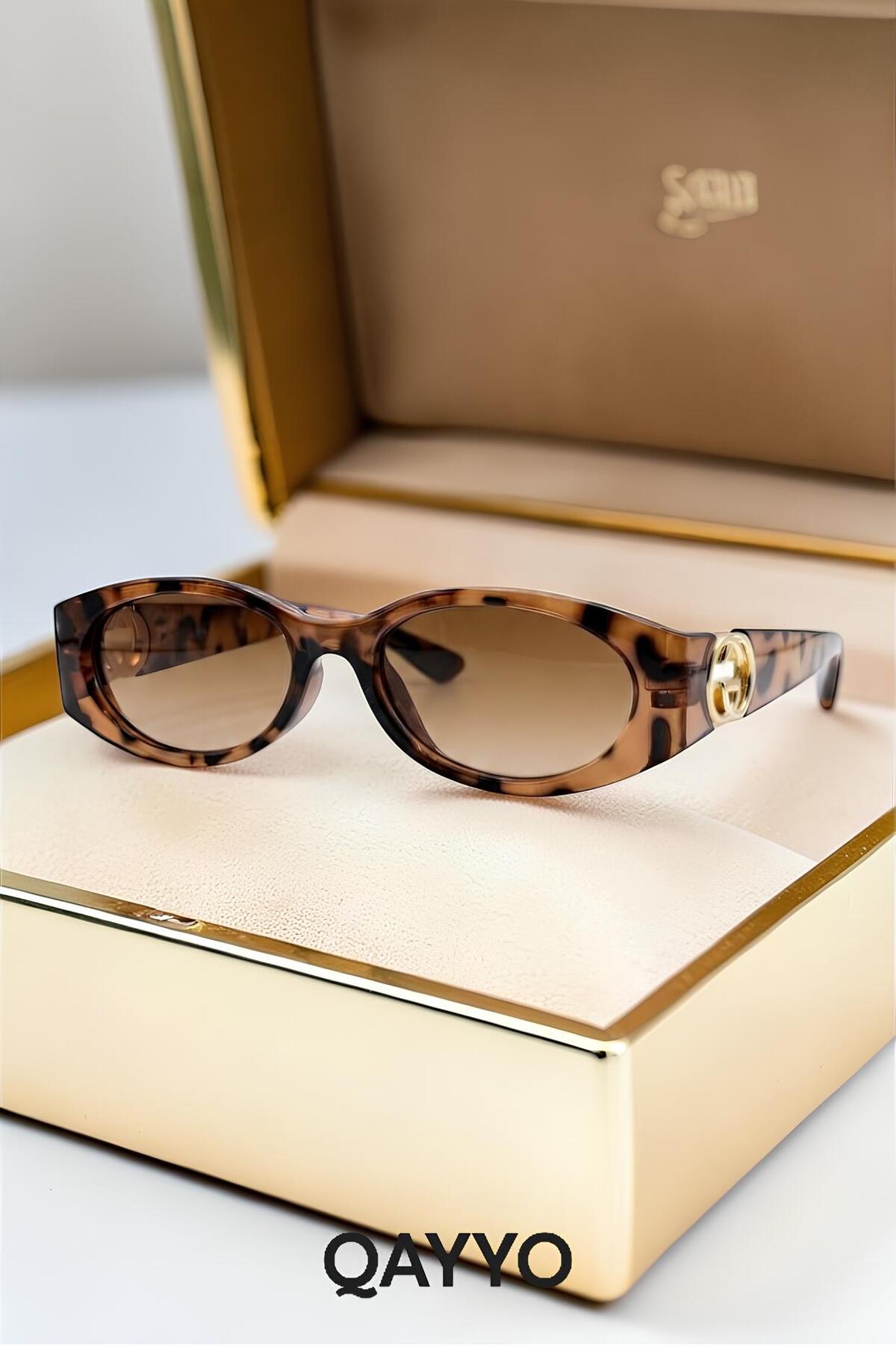 QAYYO Accessories Geran Leopar Kahverengi Uv400 Korumalı Ultra Hafif Kadın Güneş Gözlüğü