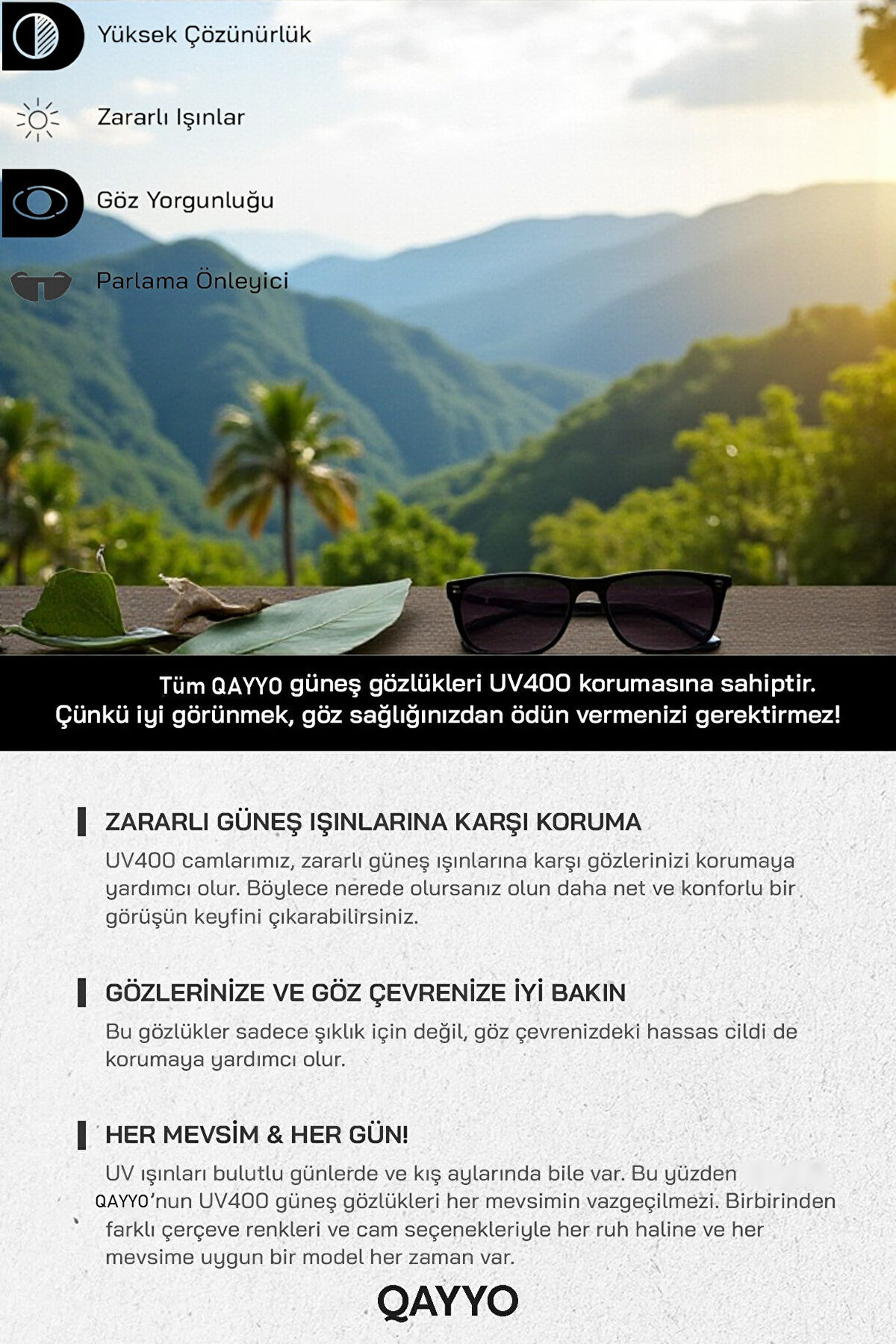 QAYYO Accessories Geran Leopar Kahverengi Uv400 Korumalı Ultra Hafif Kadın Güneş Gözlüğü - Görsel 2