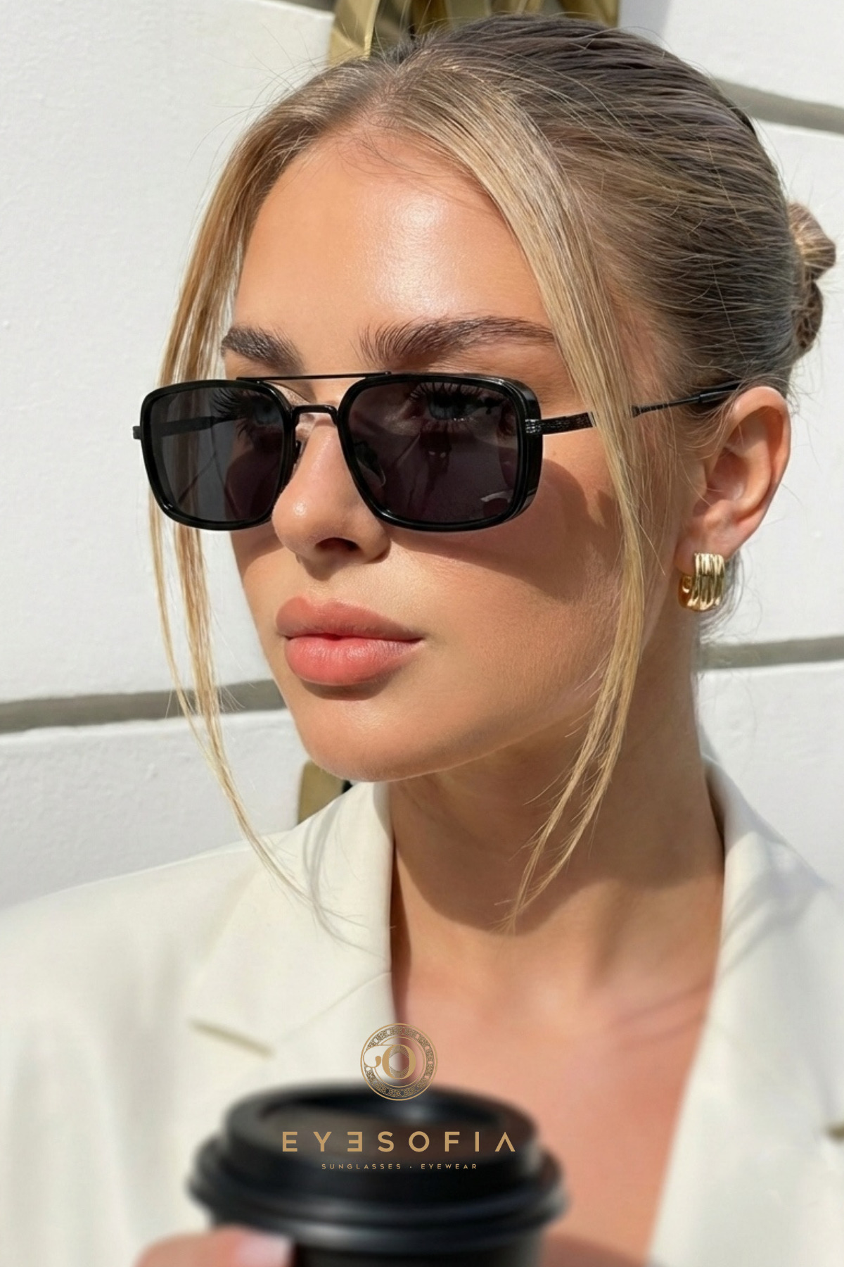 Eyesofia Burby Dikdörtgen Siyah Unisex Güneş Gözlüğü