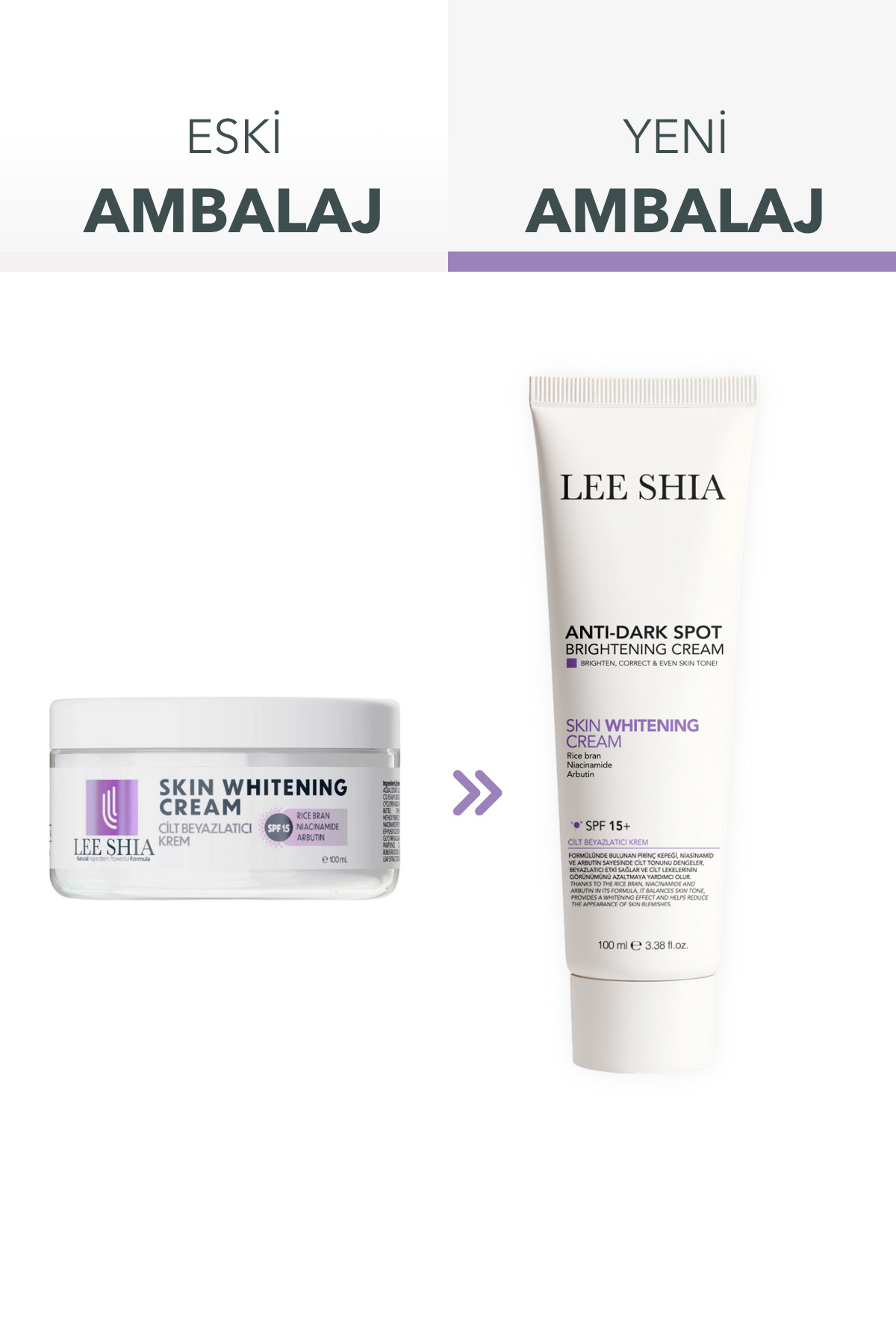 Lee Shia Cilt Beyazlatıcı Leke Kremi 100 ml (RICE BRAN, NIACINAMIDE, ARBUTIN, SPF15)