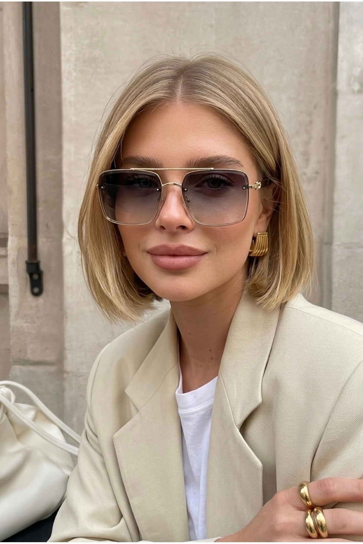 Chunky Frame Door Yüksek Kalite Titanyum Siyah Gold Çerçeveli Uv400 Filtreli Ultra Hafif Unisex Güneş Gözlüğü - Görsel 3