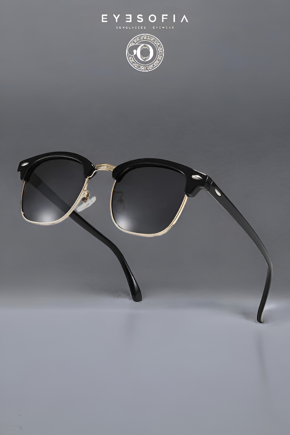 Eyesofia Clubmaster Unisex Siyah Uv400 Cam Ce Belgeli Güneş Gözlüğü - Görsel 3
