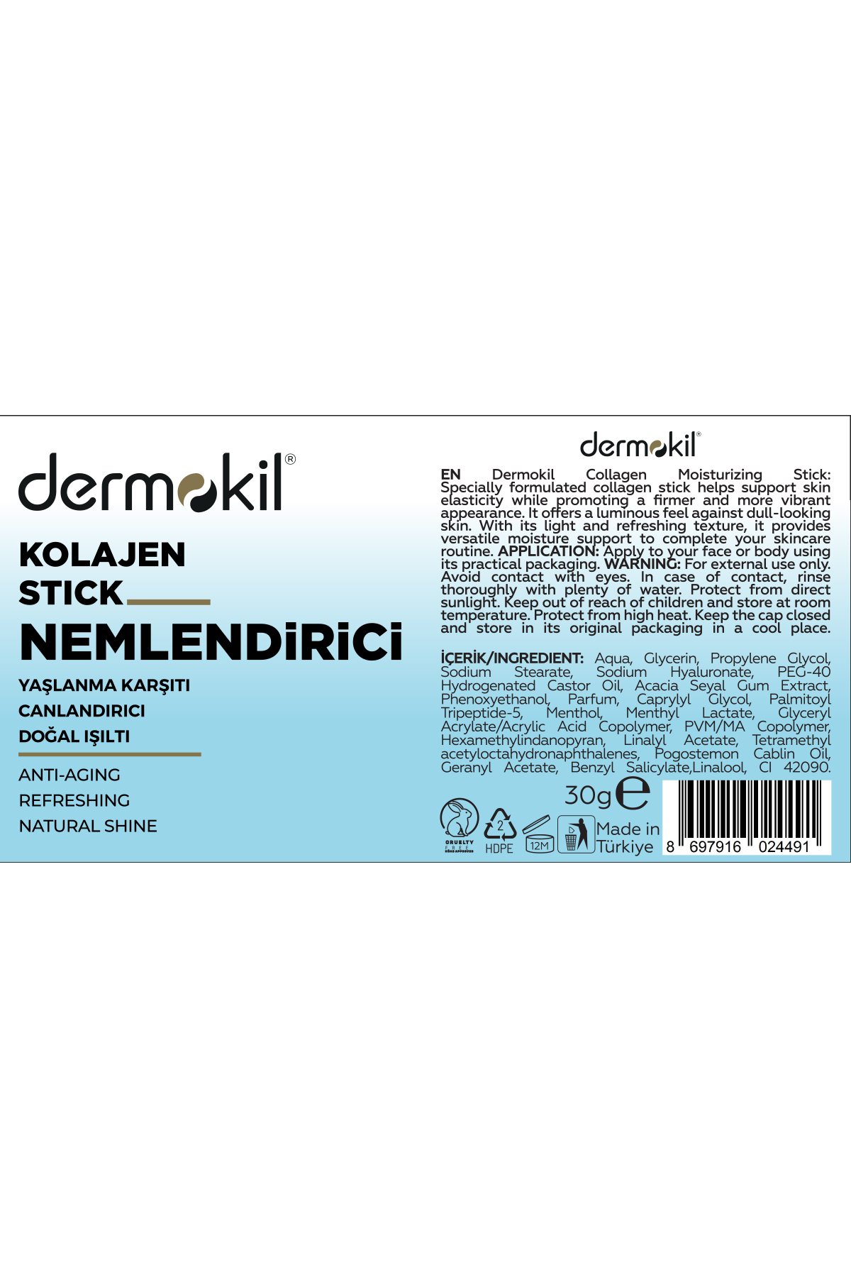 Dermokil Kolajen Stick Nemlendirici – 30 g Anti-Aging – Natural Shine – Canlandırıcı – Yaşlanma Karşıtı - Görsel 3