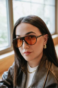 Stil Noktası TF Siyah Çerçeve Turuncu Cam Güneş Gözlüğü